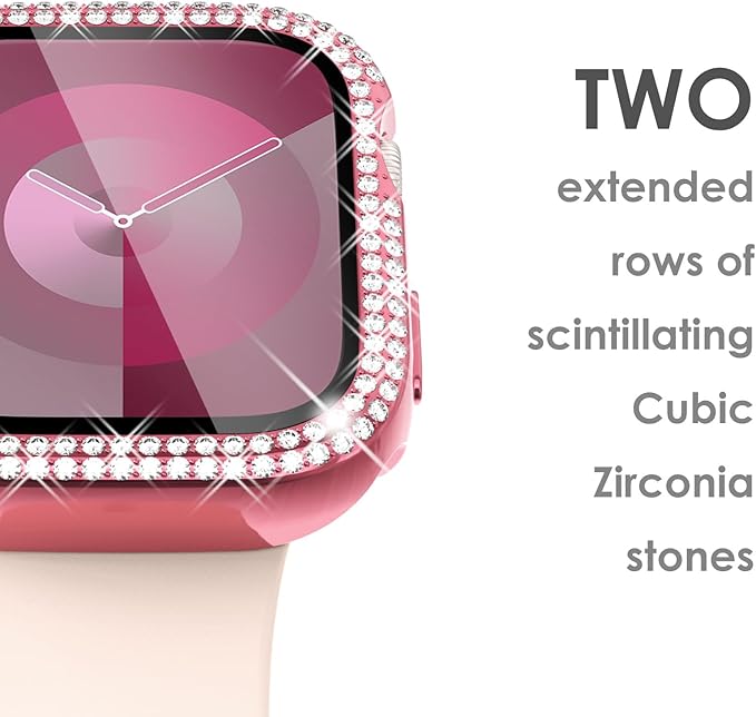 Surace 41mm Case Compatible with Apple Watch Series 9 Series 8 Series 7 Case with Screen Protector, Bling Diamond Overall Protective Case Compatible with Apple Watch Series 7 & 8 & 9 41mm, Pink - Image 4
