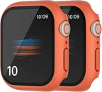 2 Pack Hard Case for Apple Watch Series 6 5 4 SE 44mm Tempered Glass Screen Protector Case, Full Coverage Button Shockproof Cover High Sensitivity Touch Iwatch Bumper (Orange+Orange, 44 mm) by HANKN