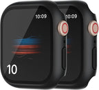 2 Pack Hard Case for Apple Watch Series 3 2 1 42mm Case Tempered Glass Screen Protector, Full Coverage Shockproof Iwatch Cover Bumper (Matte Black x 2, 42mm) by HANKN