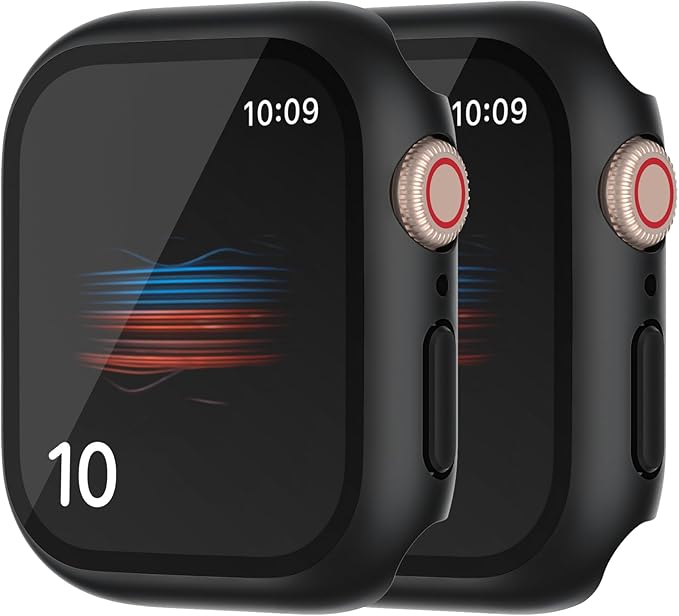 2 Pack Hard PC Case for Apple Watch Series 11/10 46mm Tempered Glass Screen Protector Case, Full Coverage Shell Iwatch Shockproof Bumper Cover (Matte Black, 46mm) by HANKN