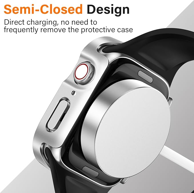 Amizee 2 Pack Compatible with Apple Watch Case SE 3/2/1 Series 6/5/4 44mm with Built-in Screen Protector, Ultra-Thin Hard PC Straight Edge Anti-Scratch Protective Cover for iWatch (Matte Silver) - Image 4
