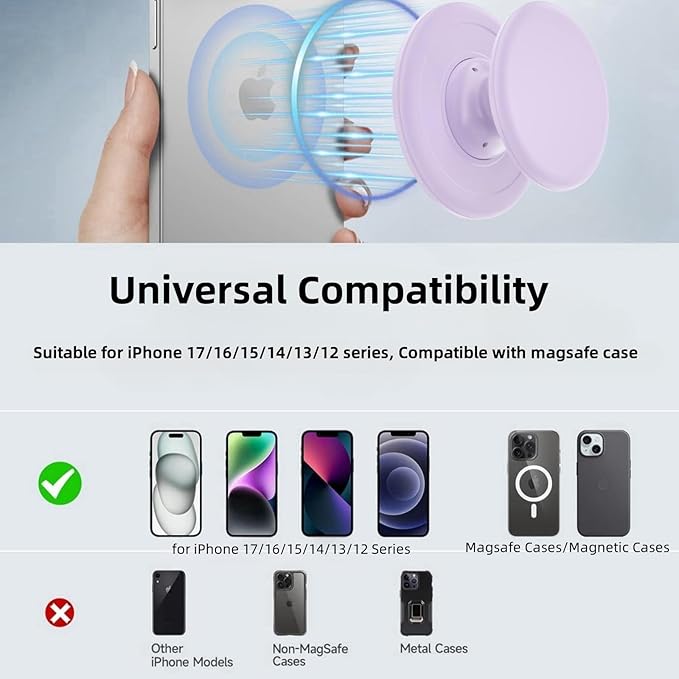 Grippopso for Magsafe Ring Grip, Magnetic Phone Grip Holder, Magnetic Collapsible Expandible Mobile Phone Grip Stand Holder for iPhone 17 16 15 14 13 12 Series, Sky Blue - Image 4