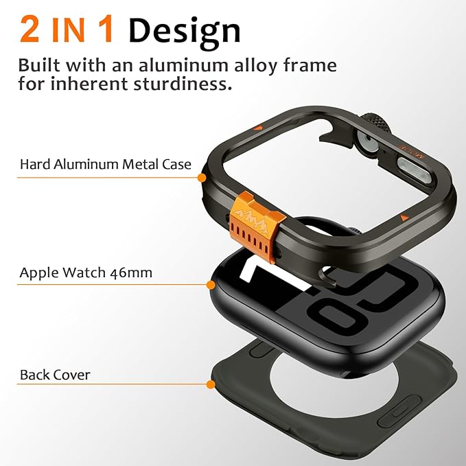 Amizee Metal Case Compatible with Apple Watch Series 11/10 46mm Case with Back Cover, Rugged Protective Bumper Cover for iWatch 46mm, Graphite - Image 3