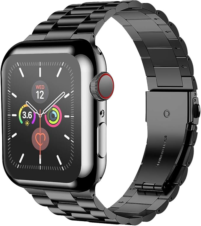 iiteeology Compatible with Apple Watch Bands 44mm Series 6 5 4 Se, Upgraded Stainless Steel Band with iWatch Screen Protector Case for Men Women Black/Black - Image 2