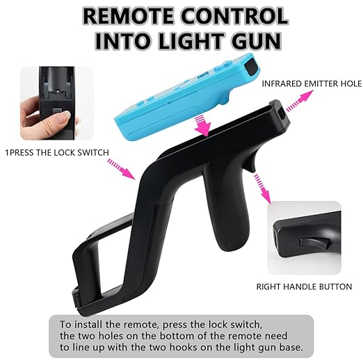 LongLongJin 2 Racing wii Steering Wheels And 2 wii Zapper Gun controller Premium Accessories, Compatible With Nintendo Wii U Remote and Nunchuck Games(Black) - Image 5