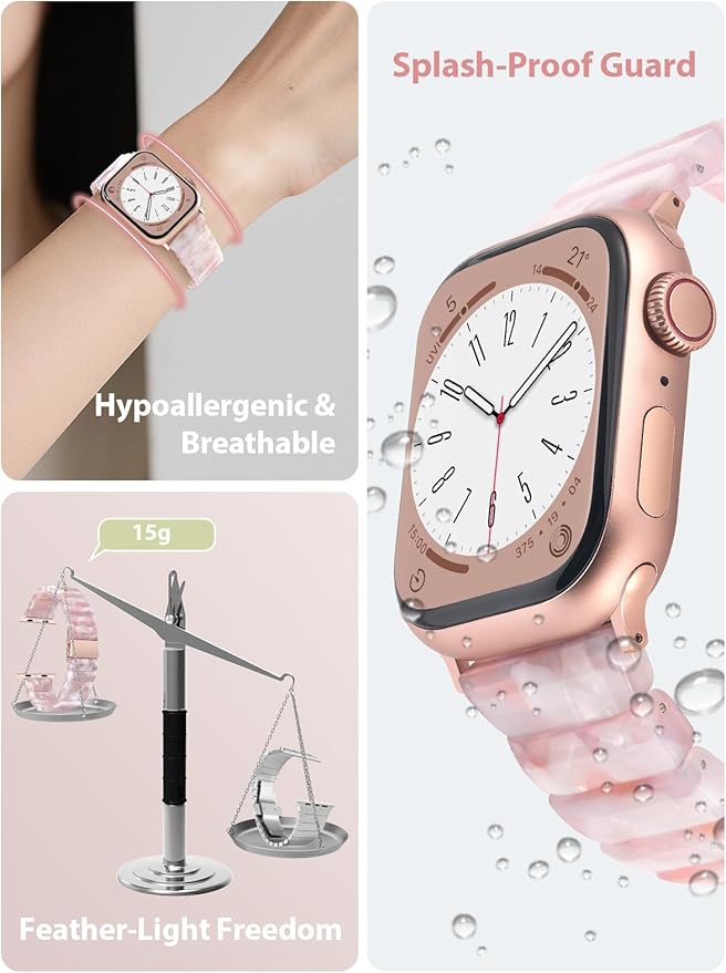 V.R.HOPE Apple Watch Band for Series 11/10/9/8/7 38mm 40mm 41mm 42mm Fashion Lightweight Resin Dressy Strap for Women Bracelet Compatible with iWatch Series 6/5/4/3/2/1/SE (Pinkish Brown) - Image 2