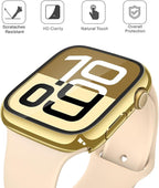 Misxi 2 Pack Tempered Glass Case Compatible for Apple Watch Series 11 (2025) Series 10 46mm, Hard PC Screen Protector Overall Protection Scratch-Resistant Cover for iWatch, 1 Gold + 1 Transparent - Image 3