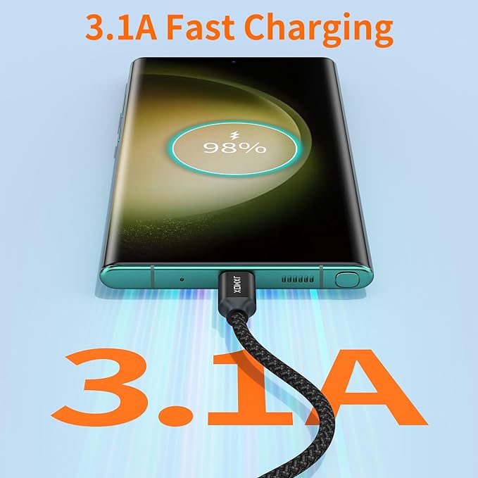 JXMOX Short USB C Cable (1ft 3-Pack), USB A to Type-C Charger Cord 3.1A Fast Charging Compatible with iPhone 15 16 Pro Max, Samsung Galaxy S22 S21 S20 S10 S9, Note 10, A80 A70 A50, Power Bank (Black) - Image 2