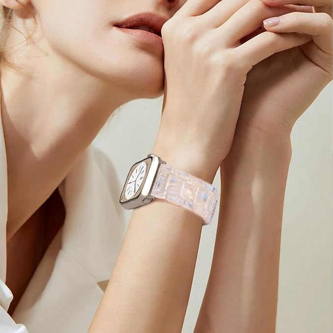 V.R.HOPE Resin Watch Band Compatible with Apple Watch Band for Women 42mm 44mm 45mm 46mm49mm Starlight Fashion Lightweight Bracelet Strap for iWatch SeriesUltra3/11/10/9/8/7/6/5/4/3/2/1/SE3 (Fluorescent White) - Image 5
