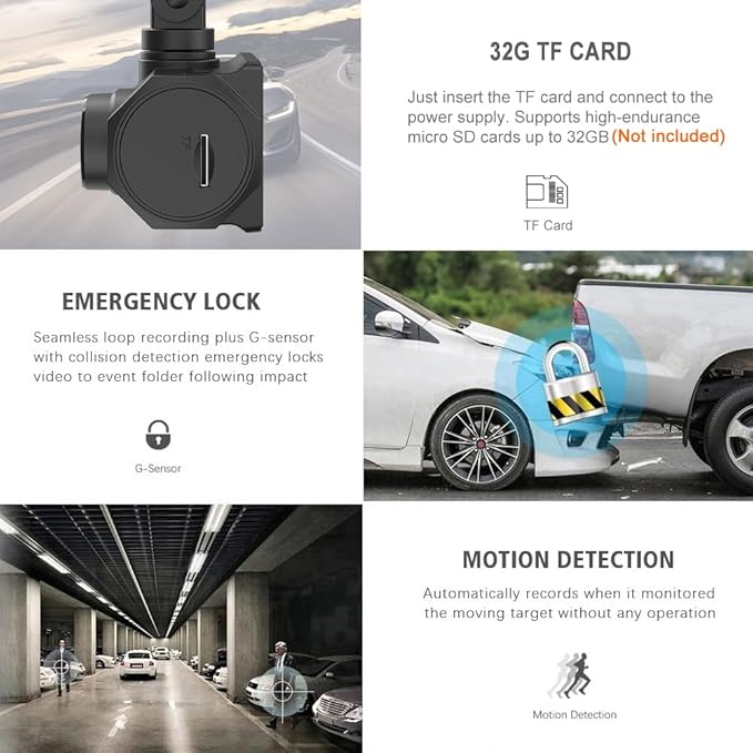 Dash Cam for Cars, 1080P Full HD Dual Dash Cam Front Inside, WiFi, 2" Screen, Night Vision, G-Sensor, Loop Recording, 170° Wide Angle, APP Control (Dual Dashcam) - Image 7