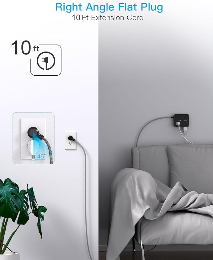 Power Strip Surge Protector 10 Ft Cord, HANYCONY Extension Cord Flat Plug with 8 Outlets 4 USB Ports(2 USB C), Wall Mount, Desk Charging Sation for Home Offcie - Image 7