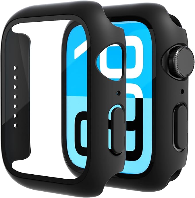 2 Pack Tempered Glass Case Compatible for Apple Watch, Hard PC Screen Protector Overall Protection Lightweight Scratch (Black(2-Pack), 38mm) by Unknown