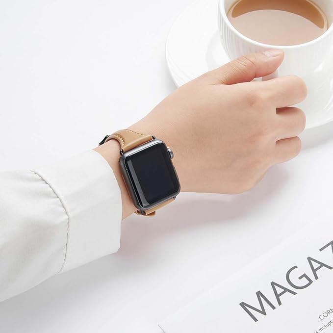 WFEAGL Compatible with Leather Apple Watch Band 41mm 40mm 38mm 42mm(series 11 10) Women, Top Grain Leather Strap Slim & Thin Replacement Wristband for iWatch Bands SE 3 2 1, Series 11 10 9 8 7 6 5 4 3 2 1 - Image 6