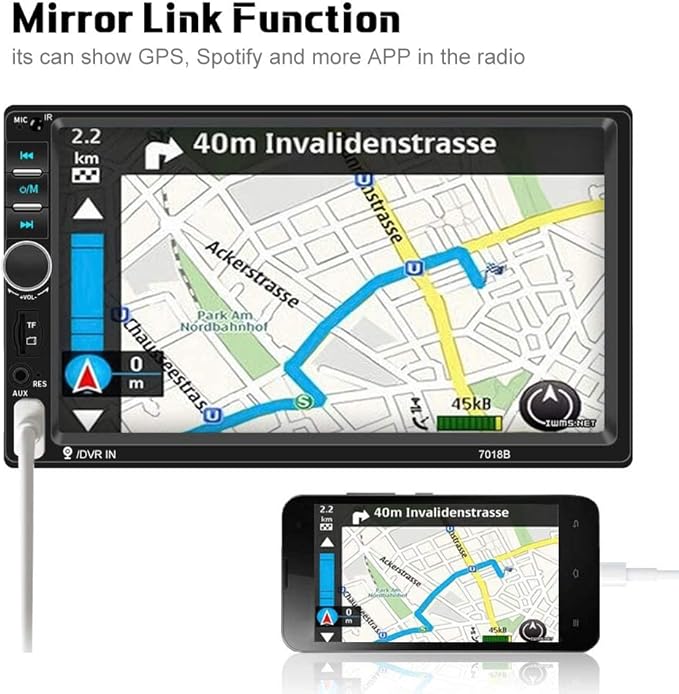 Camecho Car Radio Double Din Car Stereo 7" LCD Touch Screen in-Dash Head Unit with Bluetooth Support Mirror Link/DVR/USB/FM/SD/MIC MP5 +Rear View Camera& Remote Control - Image 5