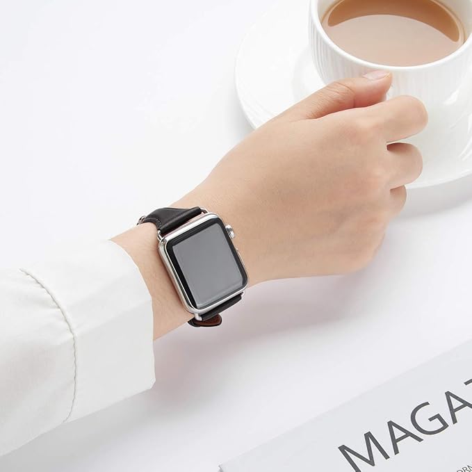 WFEAGL Compatible with Leather Apple Watch Band 41mm 40mm 38mm 42mm(series 11 10) Women, Top Grain Leather Strap Slim & Thin Replacement Wristband for iWatch Bands SE 3 2 1, Series 11 10 9 8 7 6 5 4 3 2 1 - Image 6