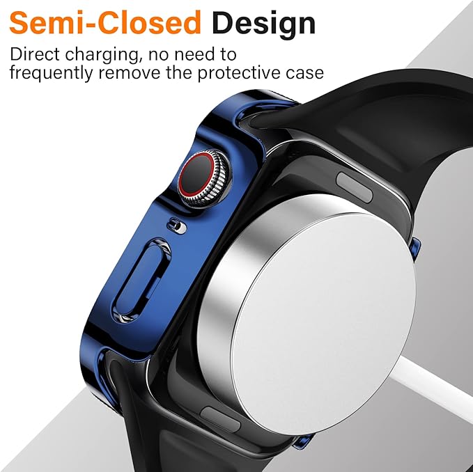 Amizee 2 Pack Case Compatible with Apple Watch Series 9/8/7 45mm Case with Built-in Screen Protector, Ultra-Thin Hard PC Straight Edge Anti-Scratch Protective Cover for iWatch 45mm (Blue/Clear) - Image 4