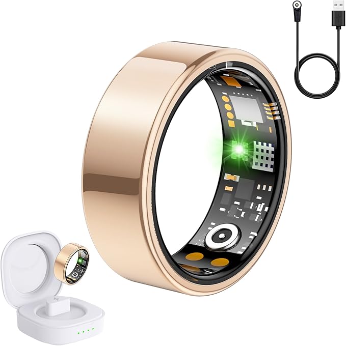 Smart Ring for Women Men, Fit Ring with Heart Rate, Blood Oxygen, HRV, Sleep Monitor, Stress, Step Counter, IP68 Waterproof Fitness Rings for iPhone & Android, No Subscription Fee (Rose Gold, 8#) by SEEVEN