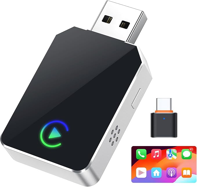 Wireless CarPlay Adapter for iPhone, 2026 Upgraded 2-in-1 Android Auto CarPlay Wireless Adapter, Convert Wired to Wireless, Fast & Stable, Plug & Play, Compatible with Factory Wired CarPlay Cars 2016+ by Unknown