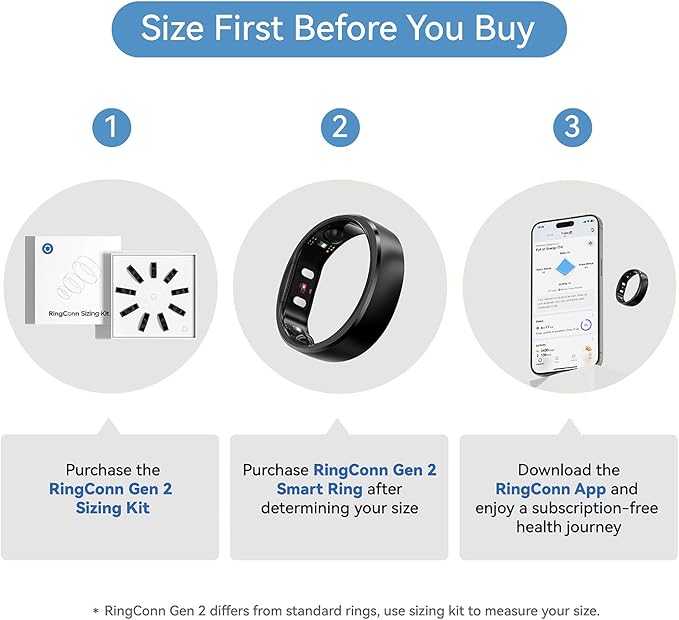 RingConn Gen 2, World’s First Smart Ring with Sleep Apnea Monitoring, No APP Subscription, 12-Day Battery Life, Stress/Heart Rate/Women's Health Tracker, Android & iOS Compatible (Black, Size 12) - Image 2