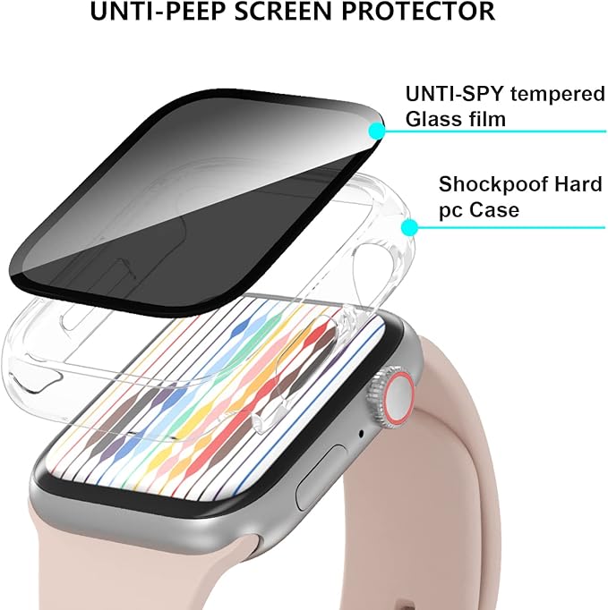 2 Pack for Apple Watch Series 9 Series 9 7 Privacy Screen Protector Case 45mm, Unti-Spy Glass Protector Hard PC Cover Bumper for iWatch 9 8 7 45mm Accessories,Clear/Clear - Image 4
