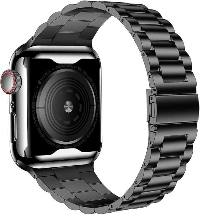 iiteeology Compatible with Apple Watch Bands 44mm Series 6 5 4 Se, Upgraded Stainless Steel Band with iWatch Screen Protector Case for Men Women Black/Black - Image 3