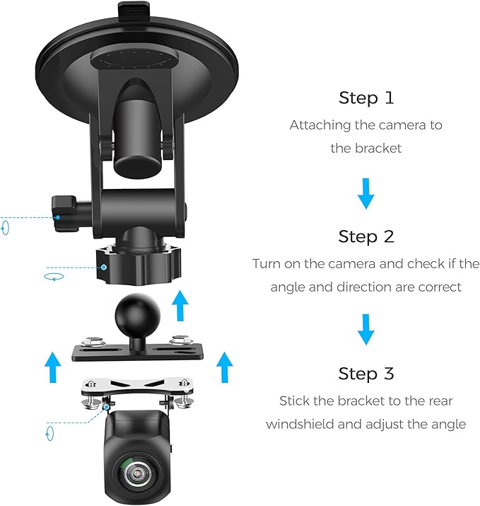 Pixelman Rear Camera Mount (2 Pcs), Universal Windshield Backup Camera Mount, Adjustable Dash Cam Bracket - Image 4