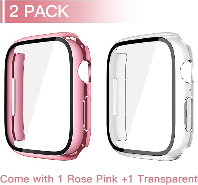 Misxi [2 Pack] Waterproof Hard Case with Tempered Glass Compatible with Apple Watch Series 11 (2025) Series 10 42mm, Overall Protective Cover for iWatch Screen Protector, 1 Rose Pink + 1 Transparent - Image 2