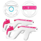 LongLongJin 2 Racing wii Steering Wheels And 2 wii Zapper Gun Controller Premium Accessories, Compatible With Nintendo Wii U Remote and Nunchuck Games(White) by LongLongJin