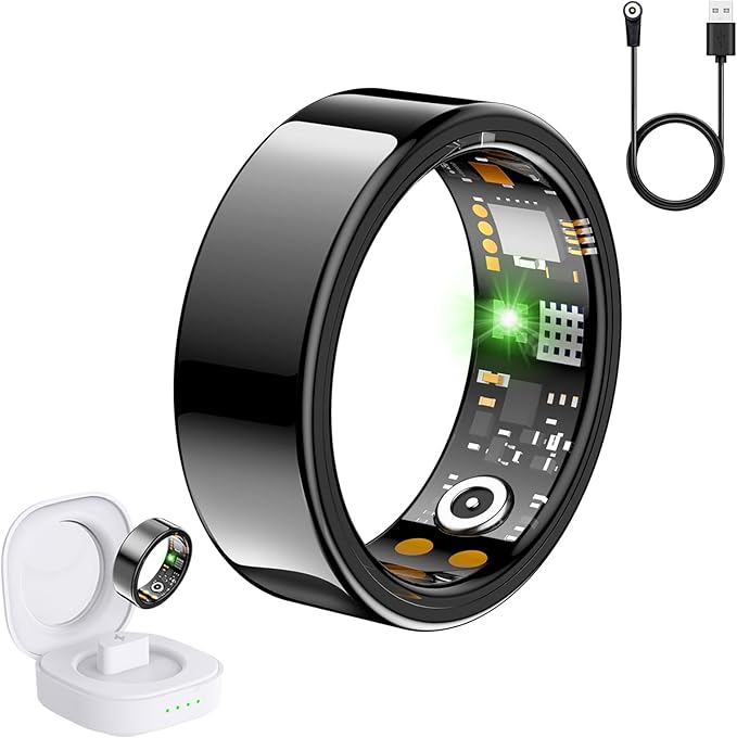 SEEVEN Smart Ring for Women Men, Fit Ring with Heart Rate, Blood Oxygen, HRV, Sleep Monitor, Stress, Step Counter, IP68 Waterproof Fitness Rings for iPhone & Android, No Subscription Fee (Black, 11#) by SEEVEN