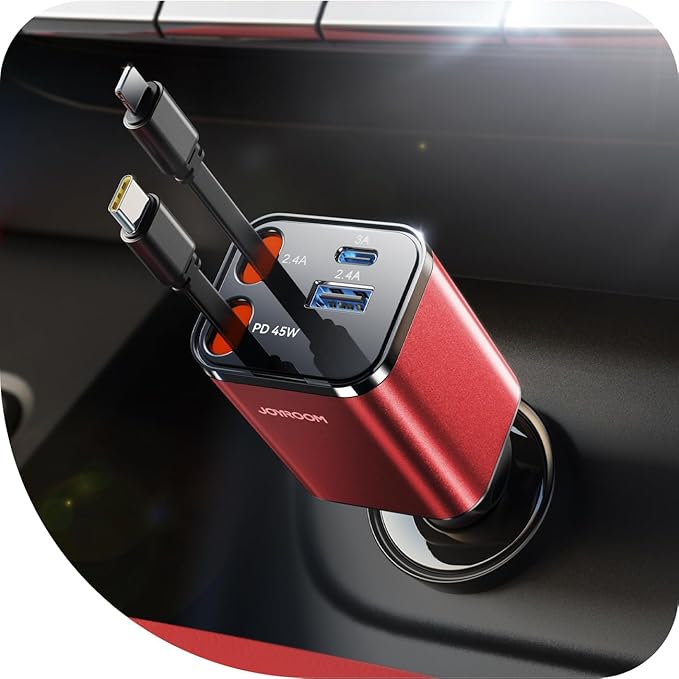 [2026 Ultra-Compact] JOYROOM Retractable Car Charger 84W Car Charger USB C for iPhone 16 17 Fast Charging, Car Accessories, Car Adapter Travel Essentials Gifts for Women Men, for iPhone 17 16 15 14 13 by JOYROOM
