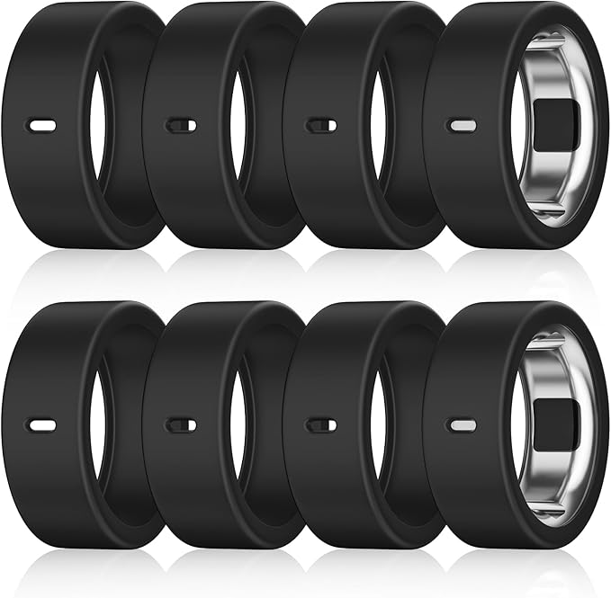 8 Pack Cover Compatible with Oura Ring Gen 4/4 Ceramic/Oura Ring Gen 3 Horizon/Heritage,Charging Derectly,Anti-Scratch Elastic Silicone Ring Protector for Women Men Working Out Gym(Black*8,Size 5) by Vigamen