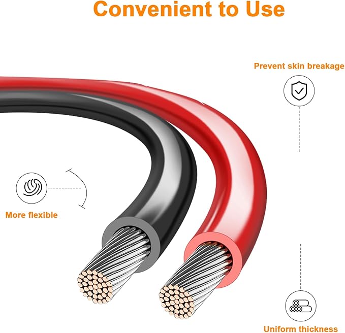VIABRICO 8 Gauge Wire, for Automotive Power/Ground, Battery Cable, Car Audio, RV, Amp, CCA, Automotive Wire, Amp Kit, Battery Cables, Wiring Kit, (50 feet Each- Black/Red) - Image 3
