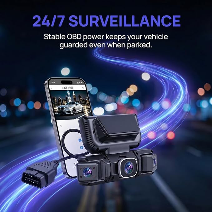 360° Car DVR WiFi 4Channels Dash Cam Video Recorder, FHD 1080p Car Camera, Dash Cam Front and Rear with App Control, G-Sensor, Parking Mode, Night Vision, Loop Recording (with 32G Card) - Image 5