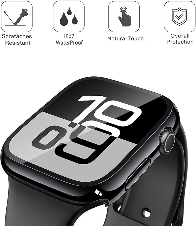 Misxi [2 Pack] Waterproof Hard Case with Tempered Glass Compatible with Apple Watch Series 11 (2025) Series 10 42mm, Overall Protective Cover for iWatch Screen Protector, 1 Jet Black + 1 Transparent - Image 4