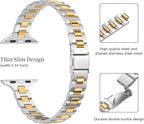 WFEAGL Slim Stainless Steel Band Compatible with Apple Watch 46mm 45mm 44mm 42mm Women, Elegant Dressy Jewelry Bracelet, Thin Lightweight Metal Strap for iWatch Series 11 10 9 8 7 6 5 4 3 2 1 SE, Silver+Gold - Image 3
