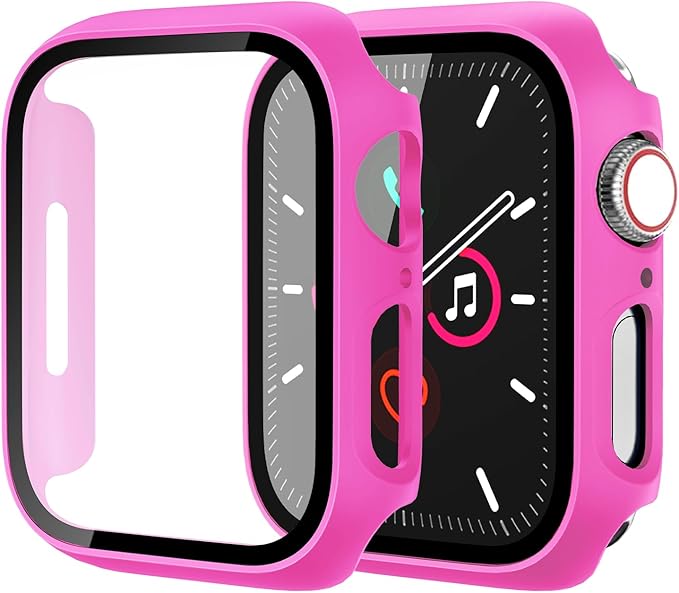 Hard Case for Apple Watch Series 9 Series 7 8 45mm [Full Protection], Built-in Screen Protector [Touch Sensitive] Slim Bumper Cover for iWatch S9/S8/S7 Accessories 45mm, Rose Red by idudu