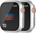 2 Pack Hard PC Case with Button for Apple Watch Series 6 5 4 SE 44mm Tempered Glass Screen Protector Case, Full Coverage Iwatch Bumper Shell Shockproof Cover (Matte Silver + Matte Silver, 44mm) by HANKN