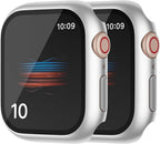 2 Pack Hard PC Case with Button for Apple Watch Series 6 5 4 SE 44mm Tempered Glass Screen Protector Case, Full Coverage Iwatch Bumper Shell Shockproof Cover (Matte Silver + Matte Silver, 44mm) by HANKN