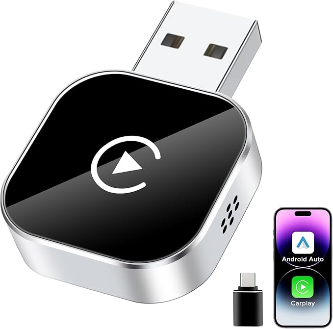 Wireless CarPlay Adapter, 2 in 1 2026 Convert Wired to Wireless CarPlay & Android Auto Adapter, Mini Size with Extension Cable USB & USB-C/Type-C, Stable Car Control & No Delay by HAUSEE