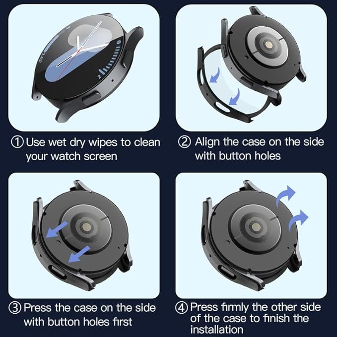 Misxi 2-Pack Hard PC Screen Protector Case for Samsung Galaxy Watch 7 44mm, Anti-Slip Ultra-thin Scratch Resistant Cover with Tempered Glass for Galaxy Watch7, Black - Image 7
