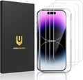 UNBREAKcable 3-Pack Screen Protector for iPhone 14 Pro Max, Double Shatterproof Tempered Glass [Easy Installation Frame] [9H Hardness] [99.99% HD Clear] [Case Friendly] for iPhone 6.7 inch by UNBREAKcable
