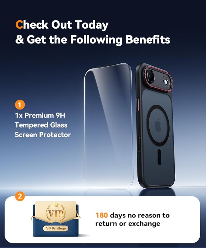 JUESHITUO Magnetic for iPhone 17 Air Case: Upgraded [Full Camera Protection], with [1X Screen Protector] [Camera Button], 6.5" Case for iPhone 17 Air, Black - Image 7