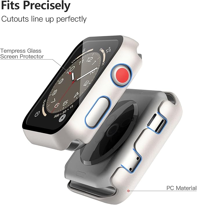 Misxi 2 Pack Hard PC Case with Tempered Glass Screen Protector Compatible with Apple Watch Series 3 Series 2 38mm, Anti-Drop Scratch Resistant Lightweight Cover for iWatch, 2 Starlight - Image 5