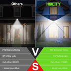 HMCITY Solar Lights Outdoor 120 LED 3 Lighting Modes,Motion Sensor Wall Lights, IP65 Waterproof Solar Powered Wall Lights for Garden Deck Lights (Front Button 4Packs, Black Shell-Daylight White) - Image 4
