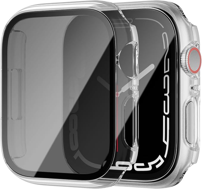 2 Pack for Apple Watch Series 9 Series 9 7 Privacy Screen Protector Case 45mm, Unti-Spy Glass Protector Hard PC Cover Bumper for iWatch 9 8 7 45mm Accessories,Clear/Clear by Cuteey
