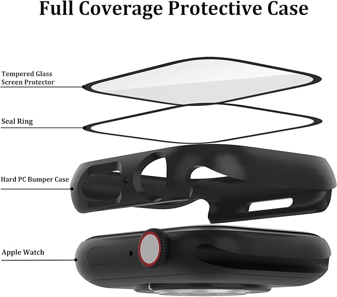 QCKANLJ 2 Pack Waterproof Case for Apple Watch Series 9 8 7 45mm with Tempered Glass Screen Protector, iWatch Full Protective Hard PC Bumper Case Face Cover for Men Women 45mm - Image 4