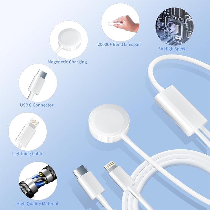 Upgraded【MFi Certified】 Apple Watch Charger Fast Charging Magnetic iWatch Charger with 6FT USB-C to Lightning Cable & 20W USB C Charger Block for iWatch Series Ultra/9/8/7/6/5 & iPhone 14/13/12/11 - Image 4