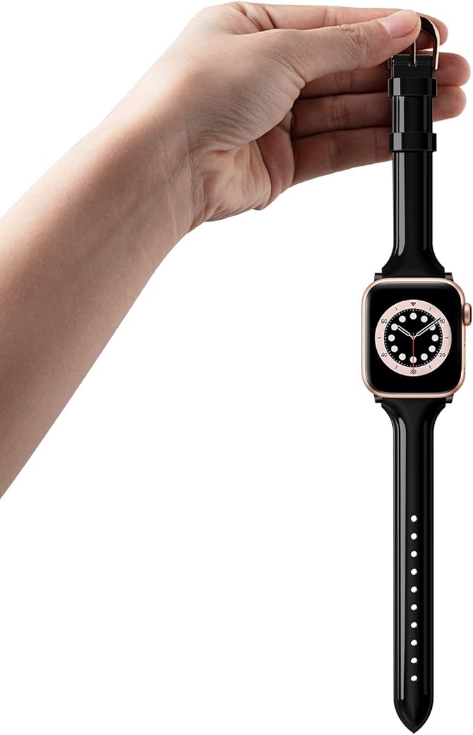 Mazoft Leather Slim Bands Compatible with Apple Watch Band 38mm 40mm 41mm 42mm 44mm 45mm 46mm 49mm for Women；Thin Strap for iWatch Series 10 9 8 7 6 5 SE 4 3 and Ultra 2 &1 (Black) - Image 3