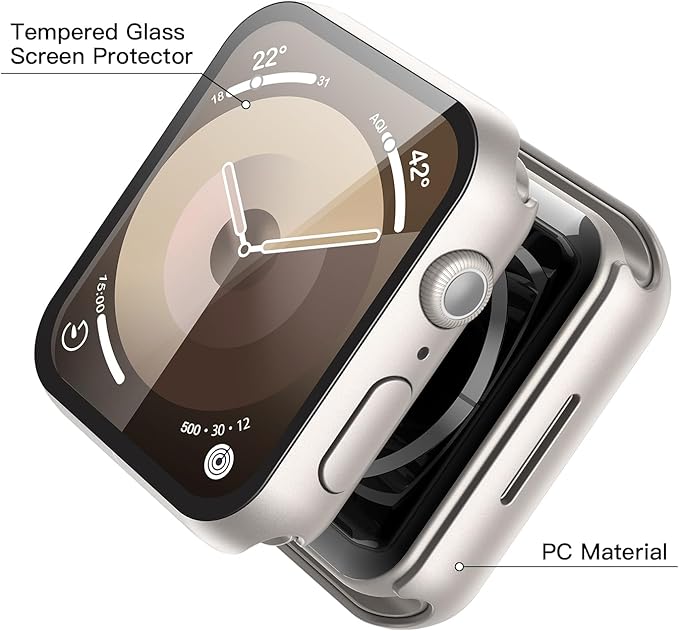 Misxi 2 Pack Hard PC Case with Tempered Glass Screen Protector Compatible with Apple Watch Series 9 Series 8 Series 7 41mm, Anti-Drop Lightweight Cover for iWatch, 1 Starlight + 1 Transparent - Image 4