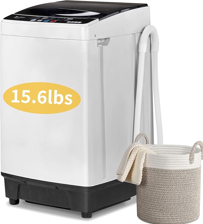 Winado 15.6LBS Portable Washing Machine, Full-Automatic Laundry Machine with Stainless Steel Drum, 10 Wash Programs Compact Washer and Spin Dryer Combo with Drain Pump for Apartment, Dorm, Home by Winado